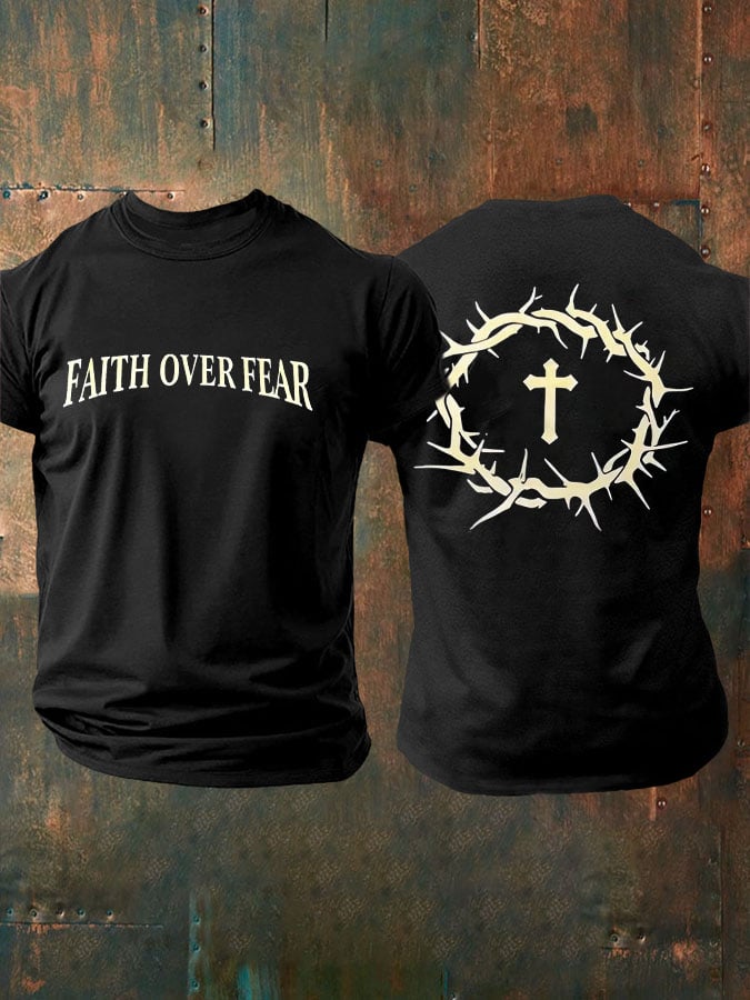Hot Sale Picks Men's Faith Over Fear Printed Casual T-Shirt