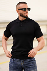Men's Button Short Sleeve Polo Shirt - Black