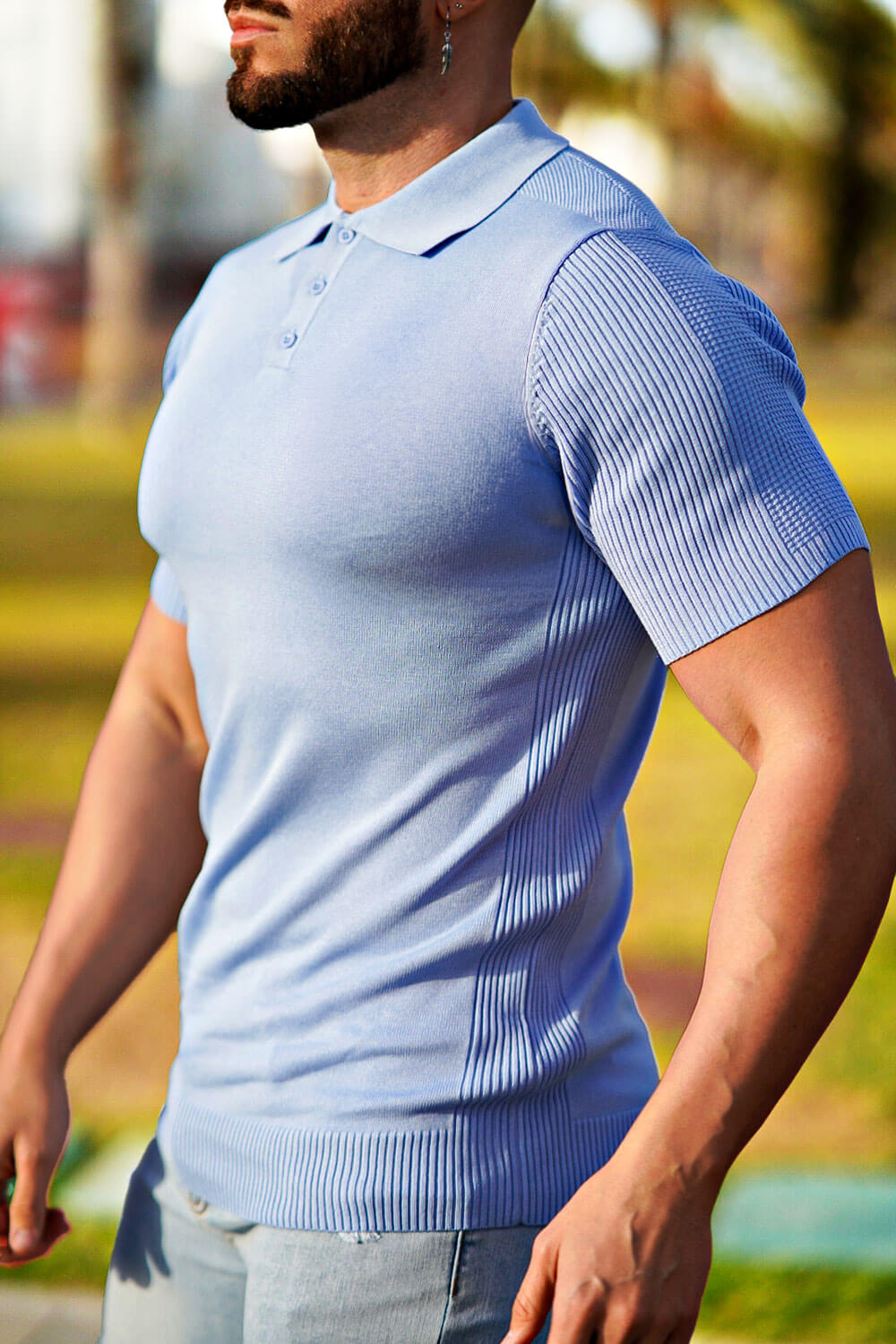 Men's Button Short Sleeve Polo Shirt - Blue