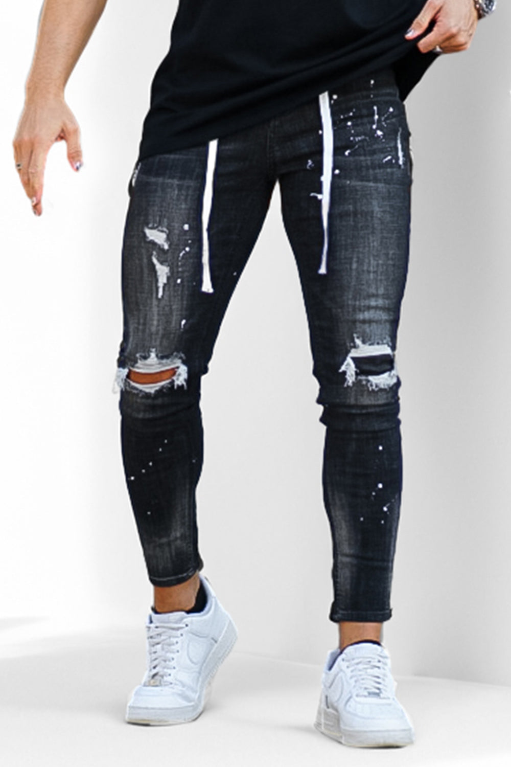Men's Relaxed Skinny Jeans - Black & Ripped