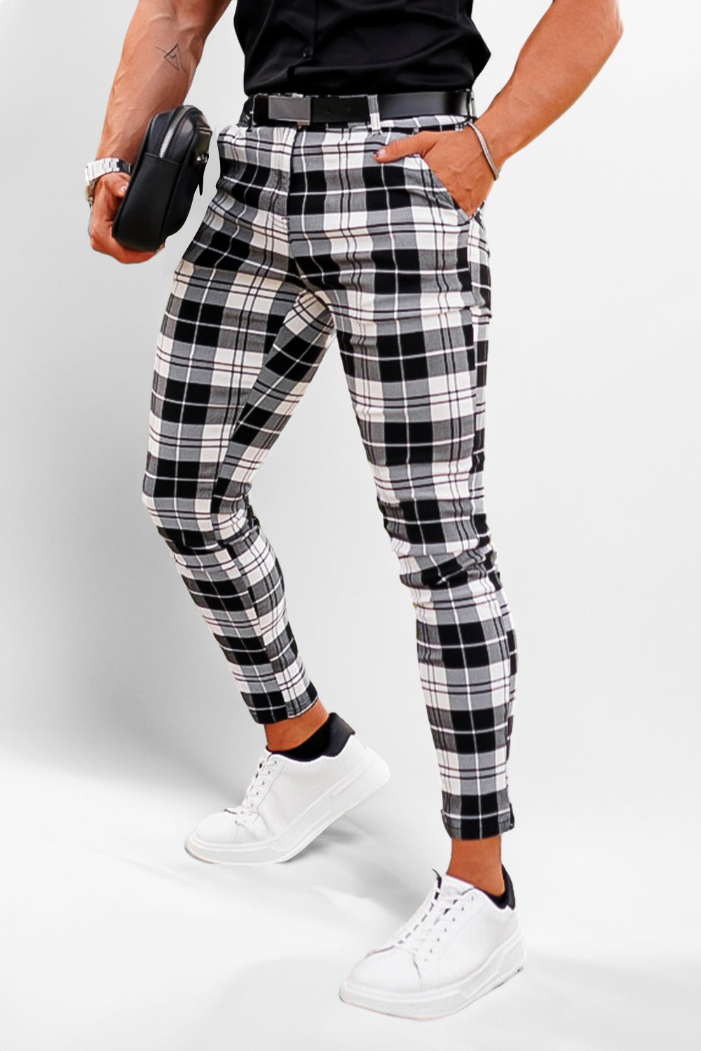 Pantalones chinos a cuadros para hombre Blanco y negro a la venta GINGTTO