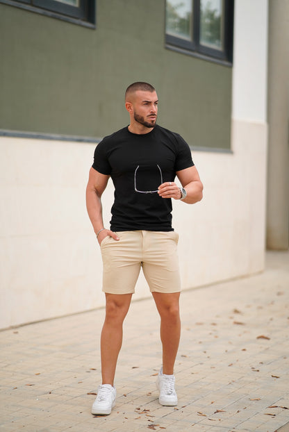 Herren-Stretch-Chino-Shorts in Schwarz/Aschgrau/Blau/Berggrün (Innenbeinlänge 7")