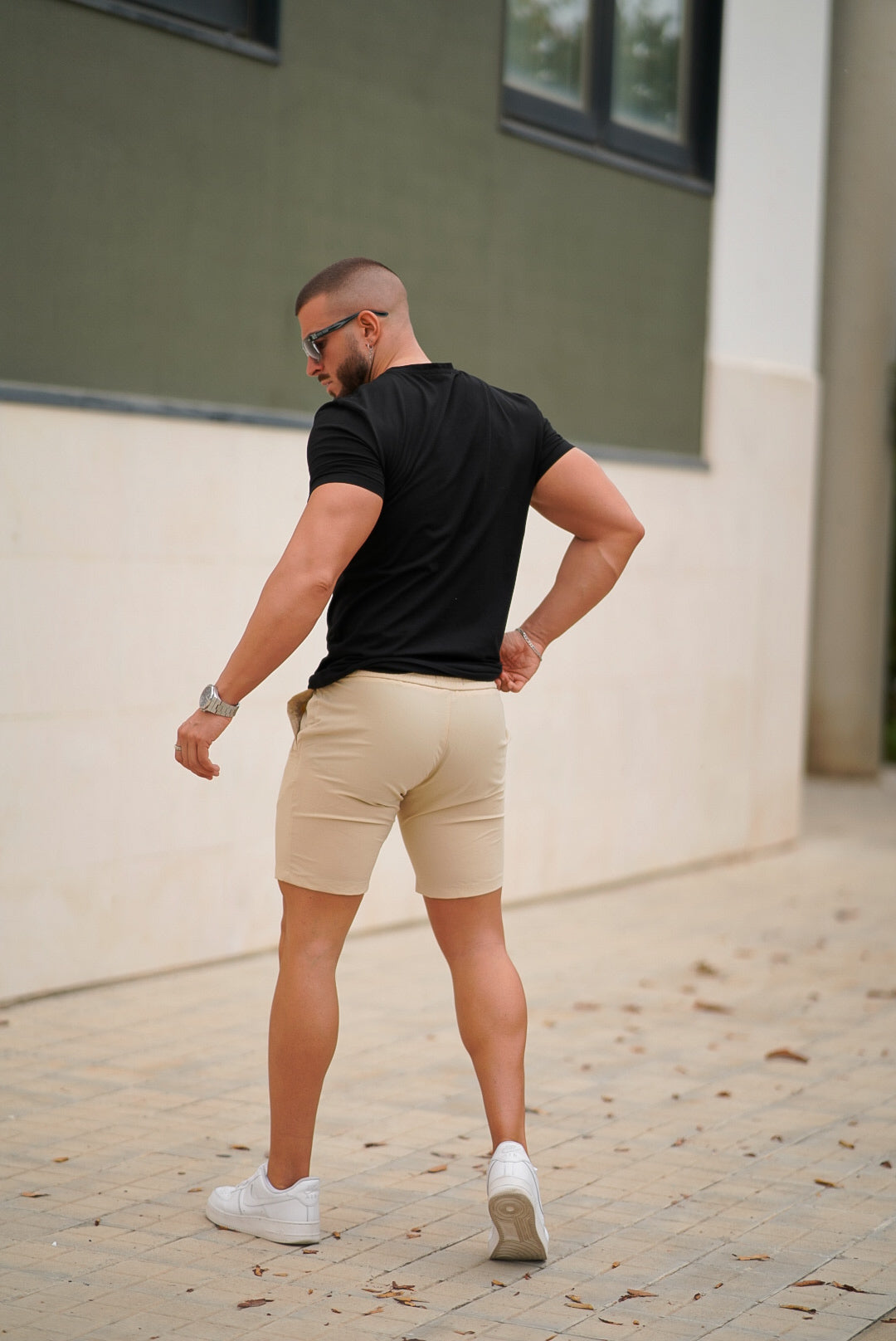 Herren-Stretch-Chino-Shorts in Schwarz/Aschgrau/Blau/Berggrün (Innenbeinlänge 7")
