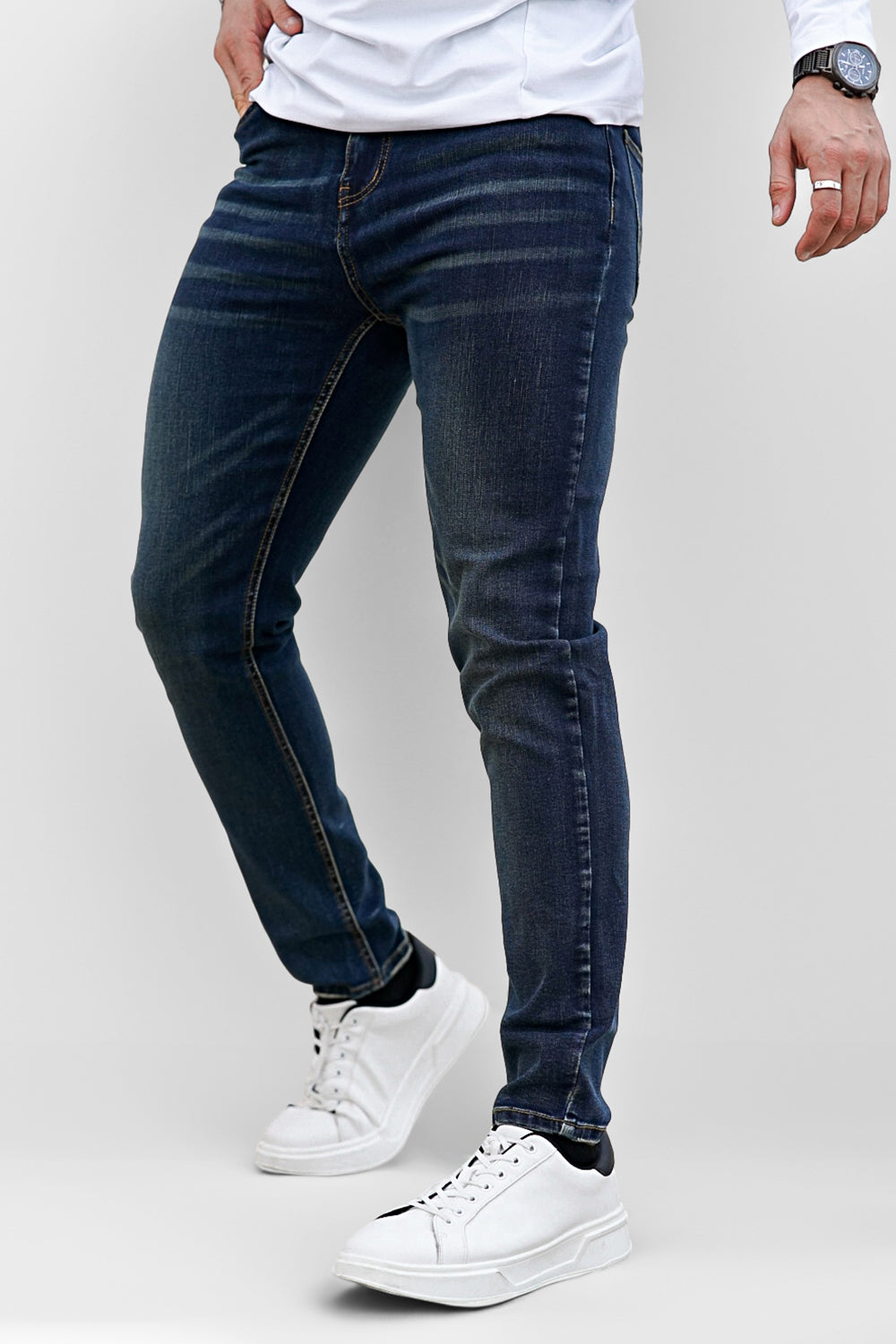 Gingtto Men's Jeans Slim Tapered - Navy Blue