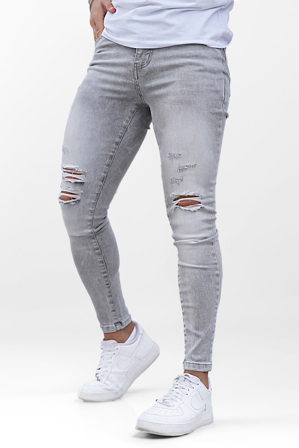 Men‘s Ripped Washed Skinny  Marble Grey Jeans