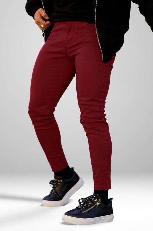 GINGTTO Jeans da uomo colorati a vita alta premium-Jeans skinny rossi