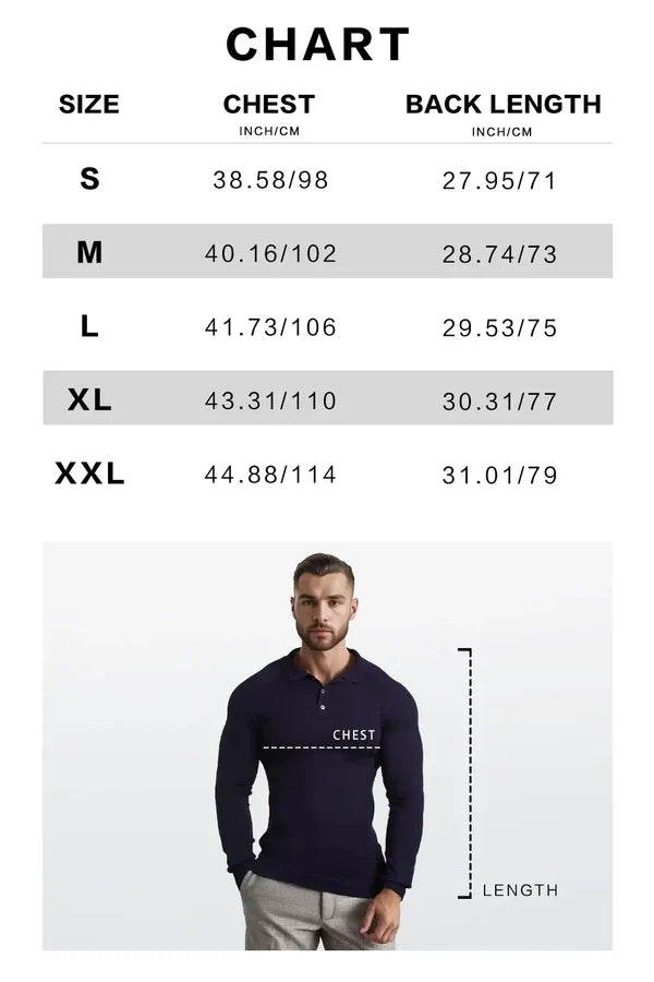 Men's Waffle Long Sleeved V-Neck T-Shirt Size Chart