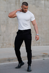 Gingtto Black Vertical Stripes Stretchy Fashion Casual Chinos For Men