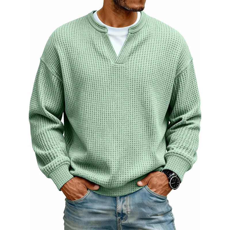 Men's Waffle Long Sleeved V-Neck T-Shirt
