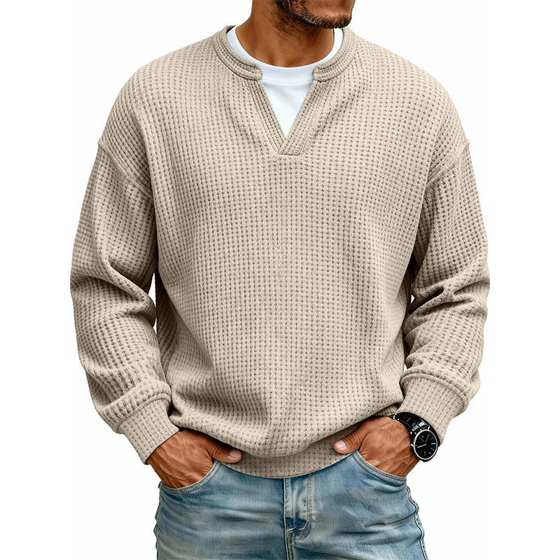 Men's Waffle Long Sleeved V-Neck T-Shirt