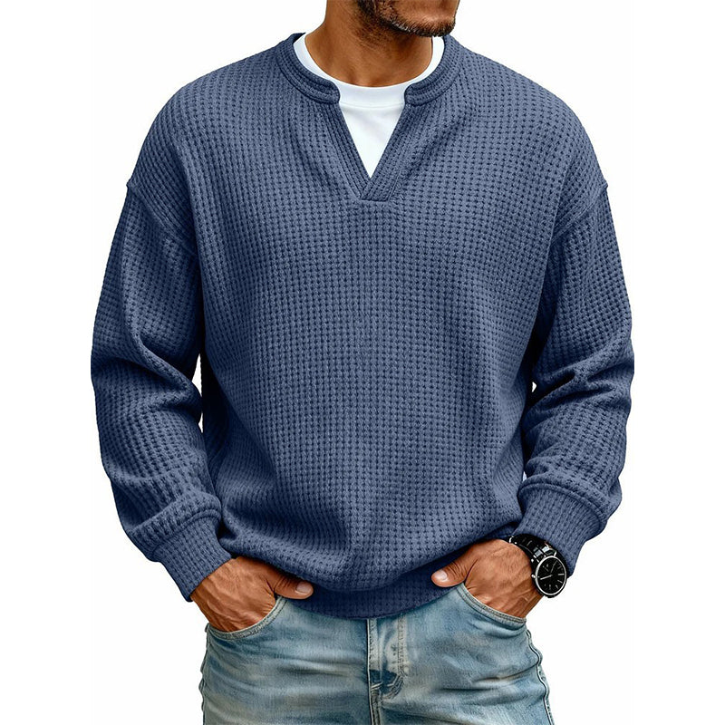 Men's Waffle Long Sleeved V-Neck T-Shirt