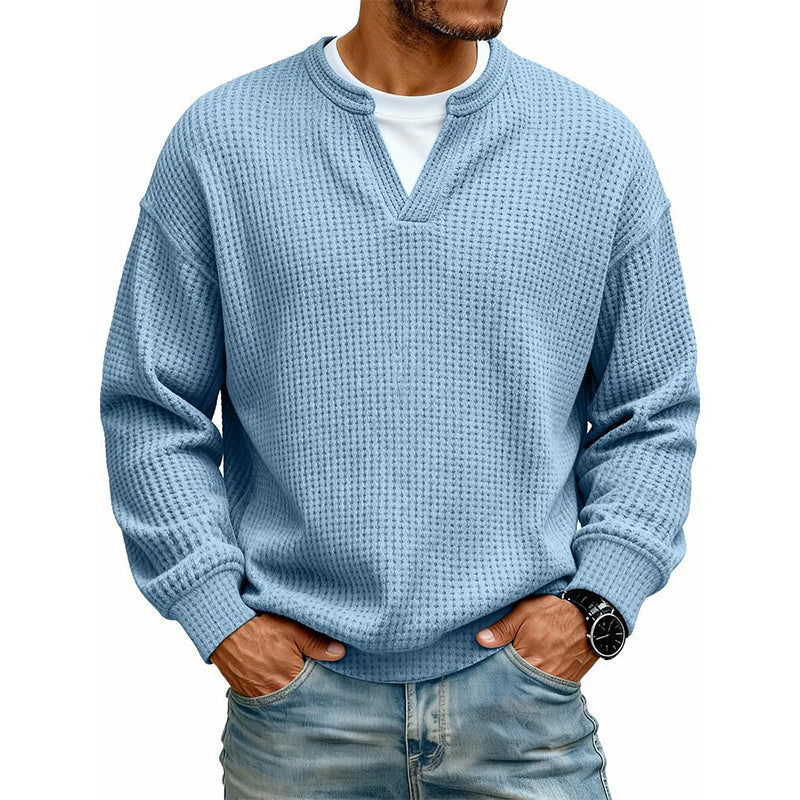 Men's Waffle Long Sleeved V-Neck T-Shirt