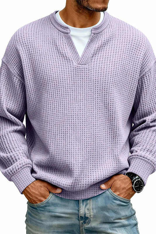Men's Waffle Long Sleeved V-Neck T-Shirt