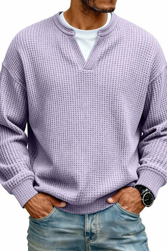 Men's Waffle Long Sleeved V-Neck T-Shirt