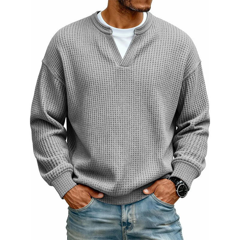 Men's Waffle Long Sleeved V-Neck T-Shirt