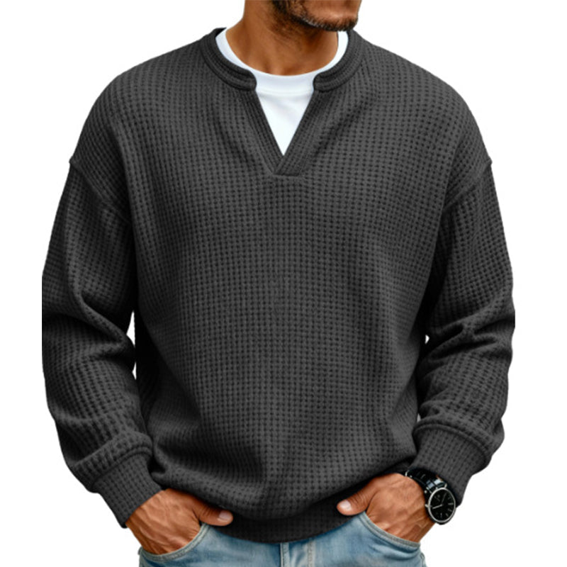 Men's Waffle Long Sleeved V-Neck T-Shirt