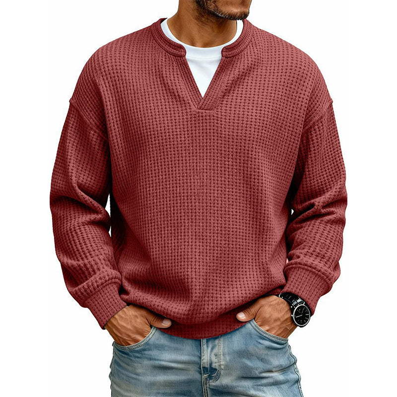 Men's Waffle Long Sleeved V-Neck T-Shirt