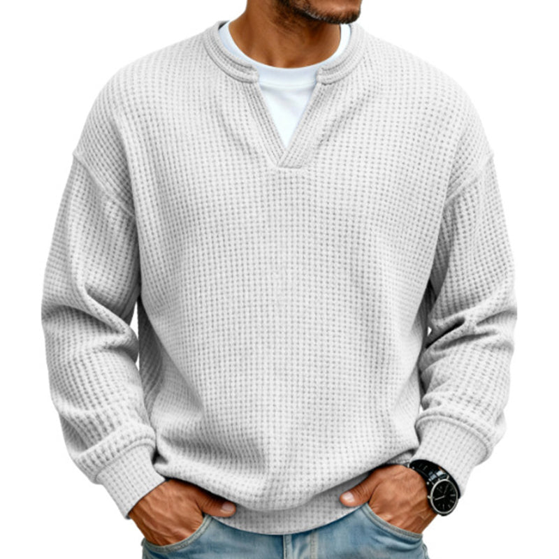Men's Waffle Long Sleeved V-Neck T-Shirt
