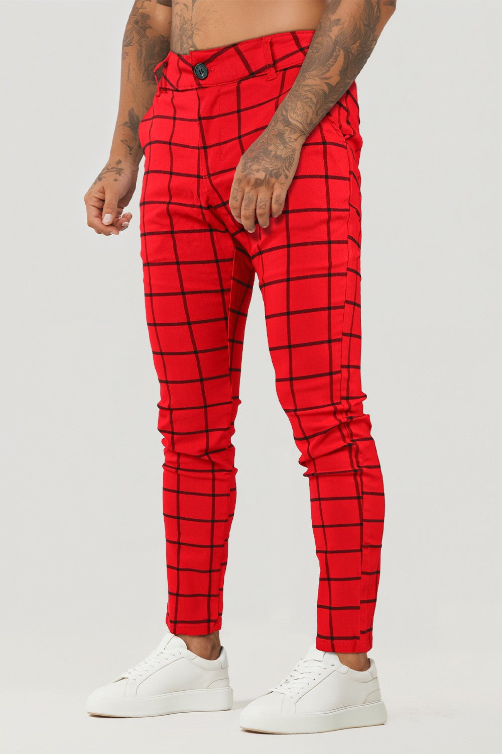 Mens Red Plaid Pants Red Plaid Trousers for Mens GINGTTO
