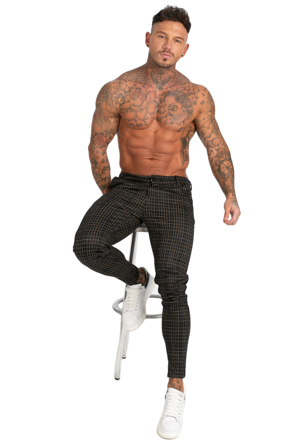 GINGTTO Men Chinos Pants Slim Fit Stretch Houndstooth Pattern