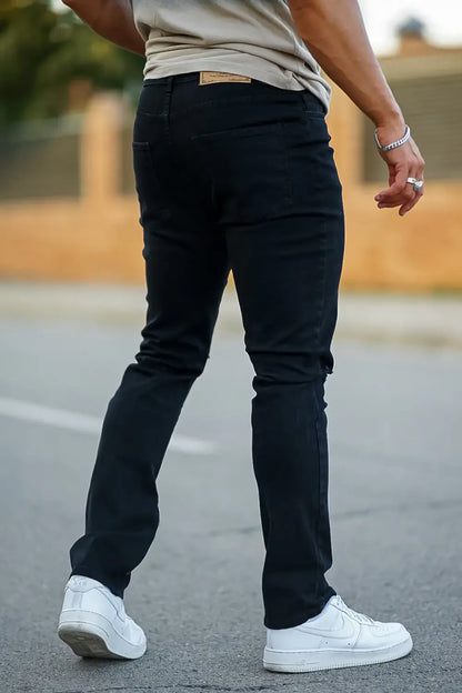 Men‘s Vintage Ripped Zip stacked jeans Stretch Jeans