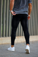 Calça jeans skinny estilosa masculina preta jeans stretch