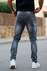 Gingtto Men‘s Vintage Ripped Fashion Dark Grey Jeans For Men