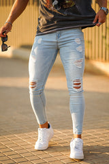 Jeans skinny strappati da uomo-jeans elasticizzati blu