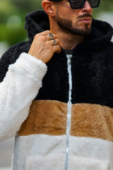 GINGTTO Chaqueta Sherpa para hombre con forro de moda de invierno abrigo difuso sin capucha con cremallera de un cuarto esponjoso 
