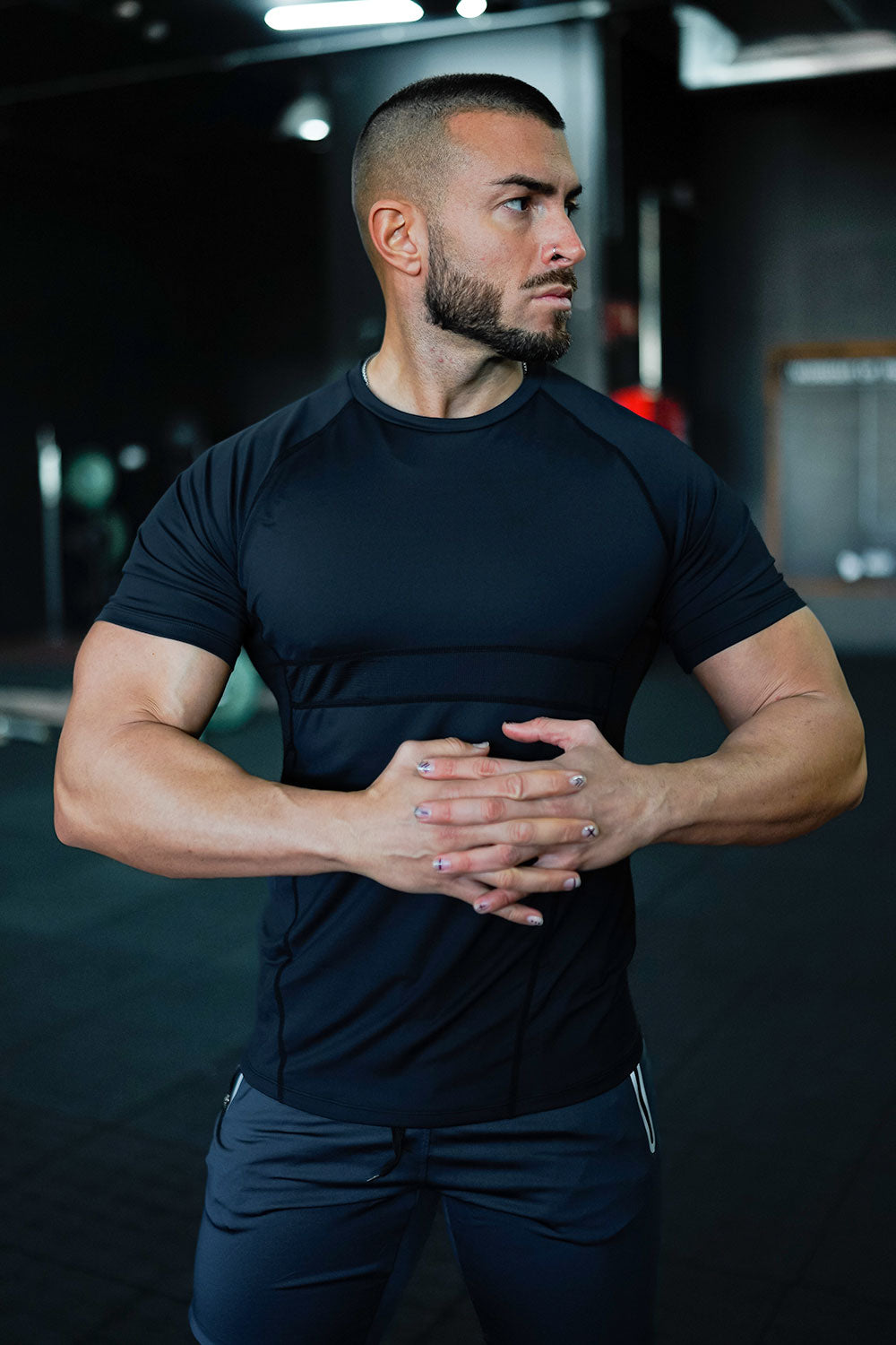 JARKADA Mens Athletic Shirts Short Sleeve Compression T Shirts for Men-BLACK