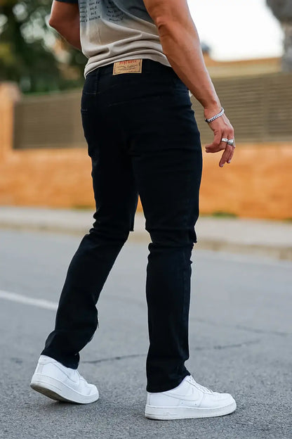 Men‘s Vintage Ripped Zip stacked jeans Stretch Jeans