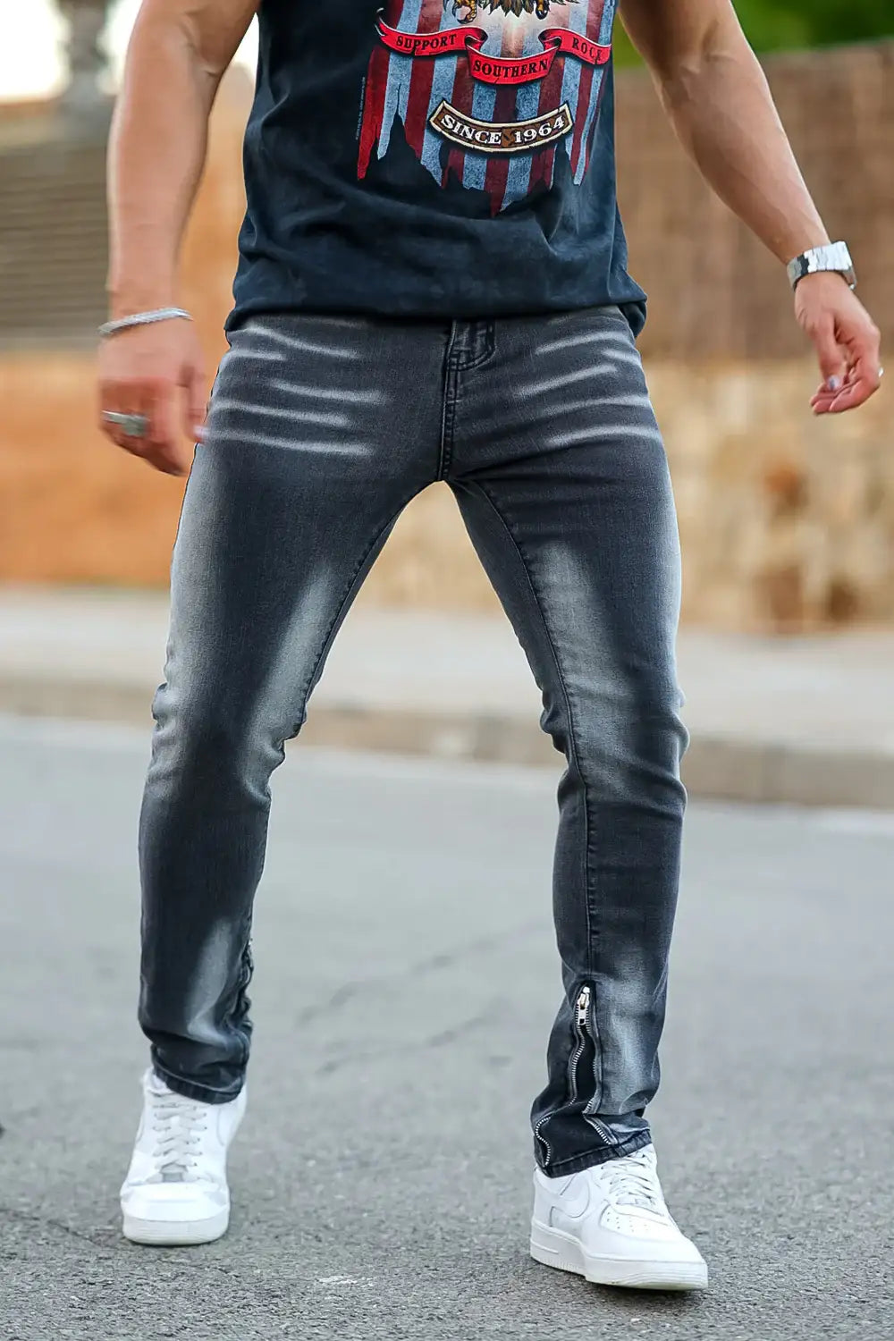 Men‘s Vintage washed stacked jeans Stretch Jeans