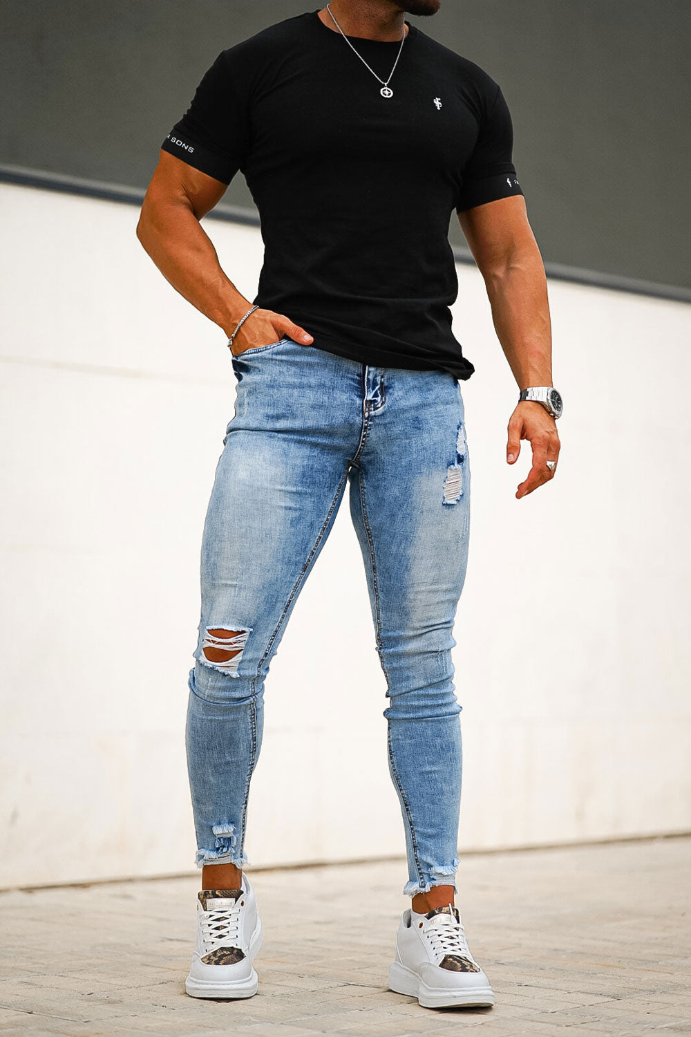 Jeans da uomo moto invecchiati Jean Rock skinny slim strappati con foro  lettera pantaloni in denim hip-hop253L