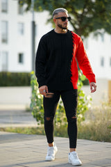 Gingtto Men's Color Block Sweater - Red & Black