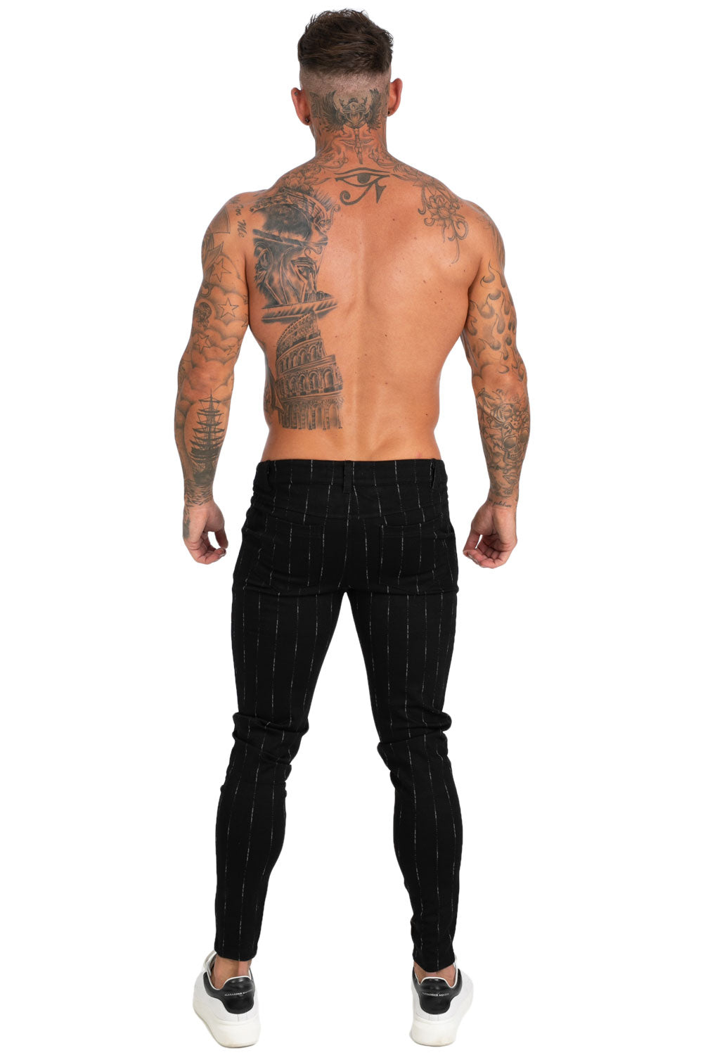 Mens Skinny Chinos Stretch Suit Pants For Men Black Plaid Pants