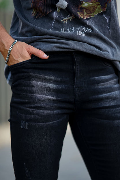 Calça jeans skinny estilosa masculina preta jeans stretch
