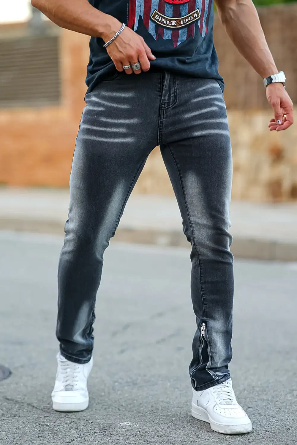 Men‘s Vintage washed stacked jeans Stretch Jeans