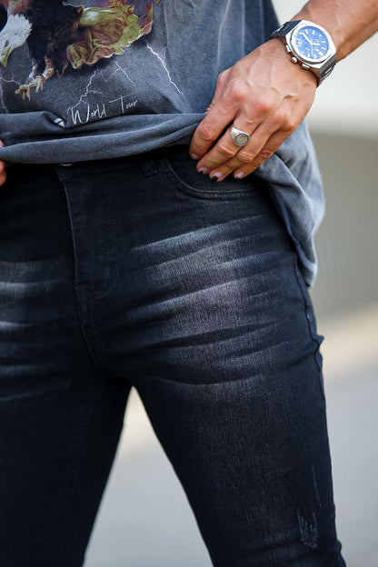 Calça jeans skinny estilosa masculina preta jeans stretch