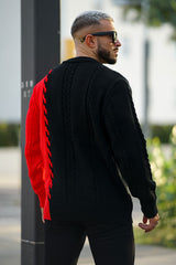 GINGTTO Herensweater met lange mouwen Slim Fit trui-zwart