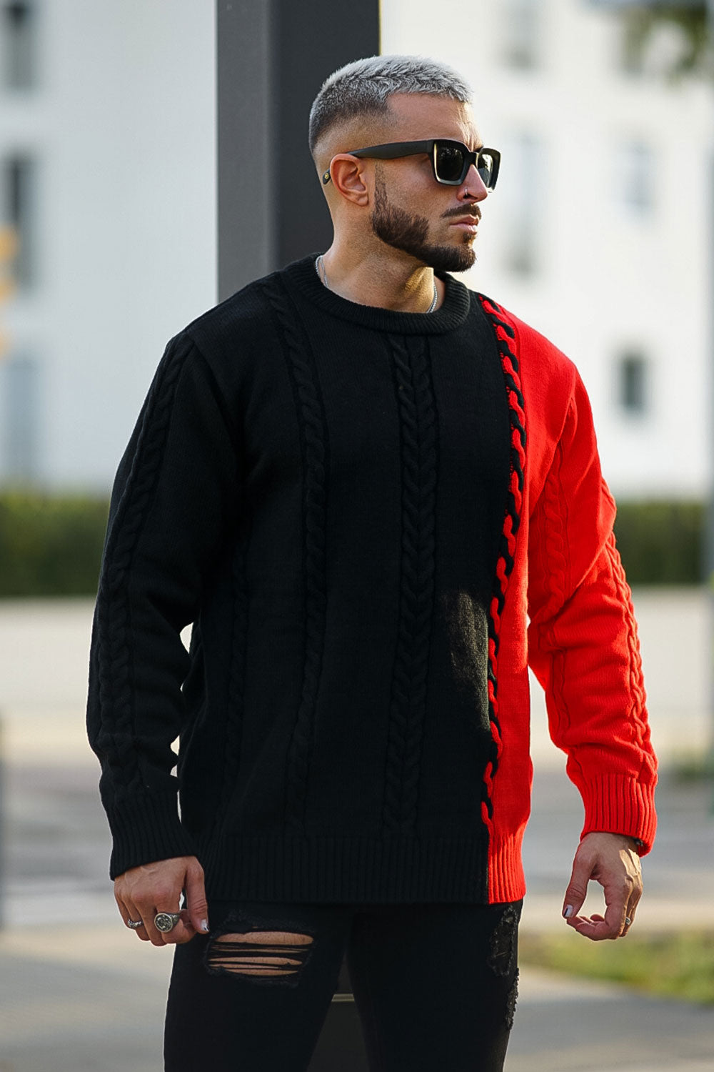 men's color block sweater