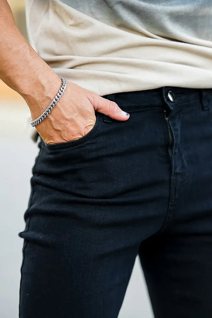 Men‘s Vintage Ripped Zip stacked jeans Stretch Jeans