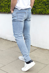 Gingtto Men Light Blue Jeans With Rapped Skinny Denim
