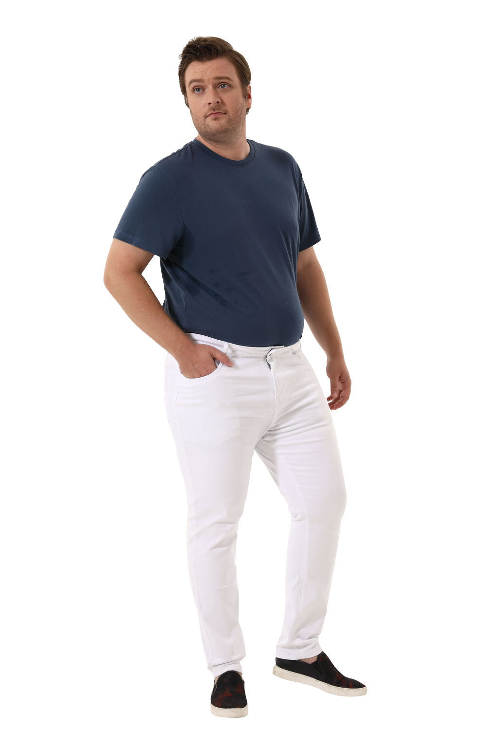 Mens White Jeans Ripped Stretch Jeans(B&T)