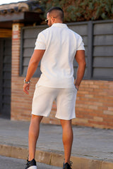 Gingtto Mens Short Sets 2 Piece Diamond Lattice Outfits Suit-White