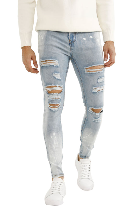 Jeans strappati skinny alla moda da uomo-Jeans elasticizzati azzurri
