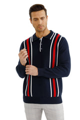 men's button knitted sweater dark blue
