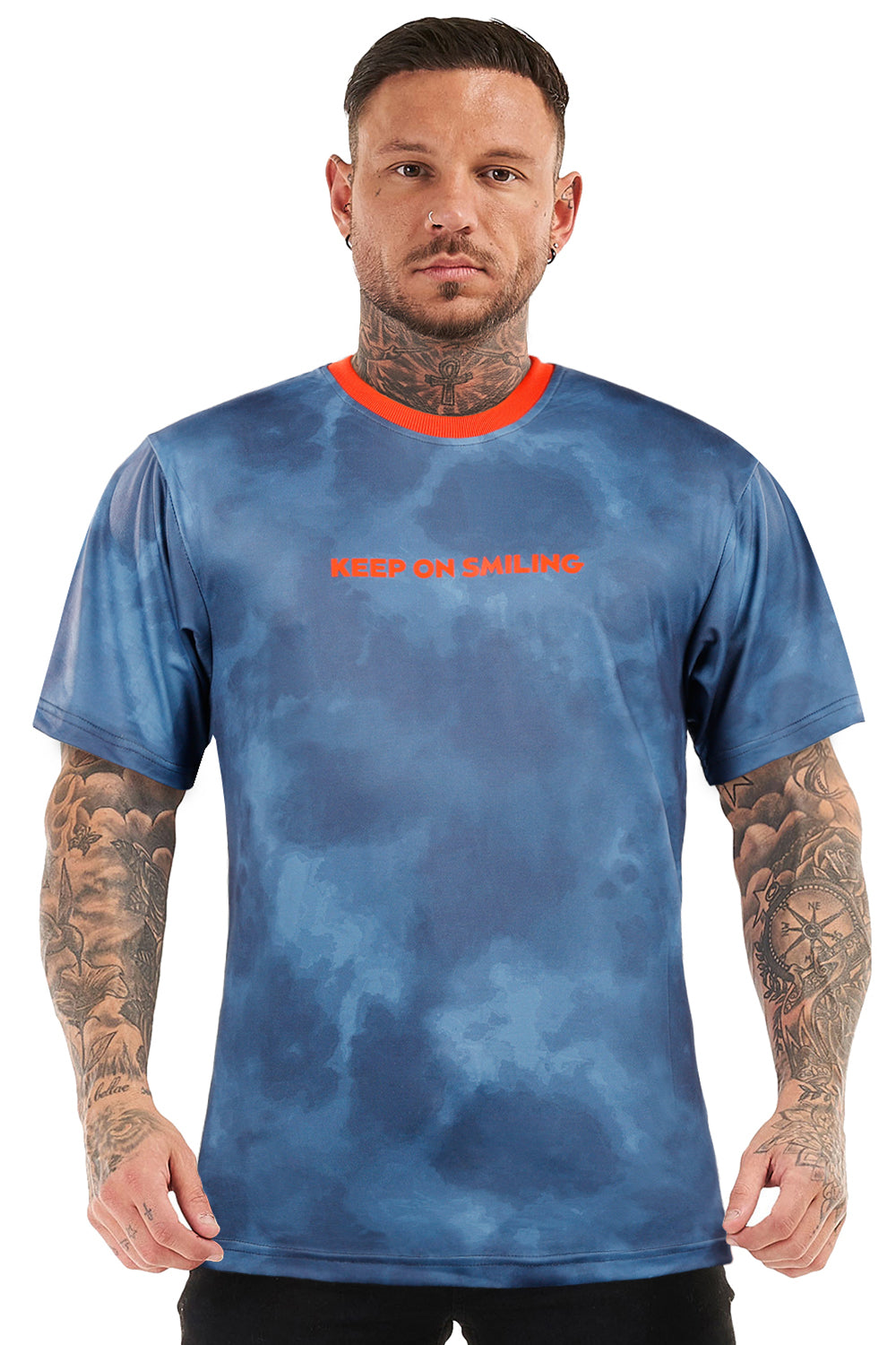 GINGTTO Mens Crew Neck T-shirts-Blue