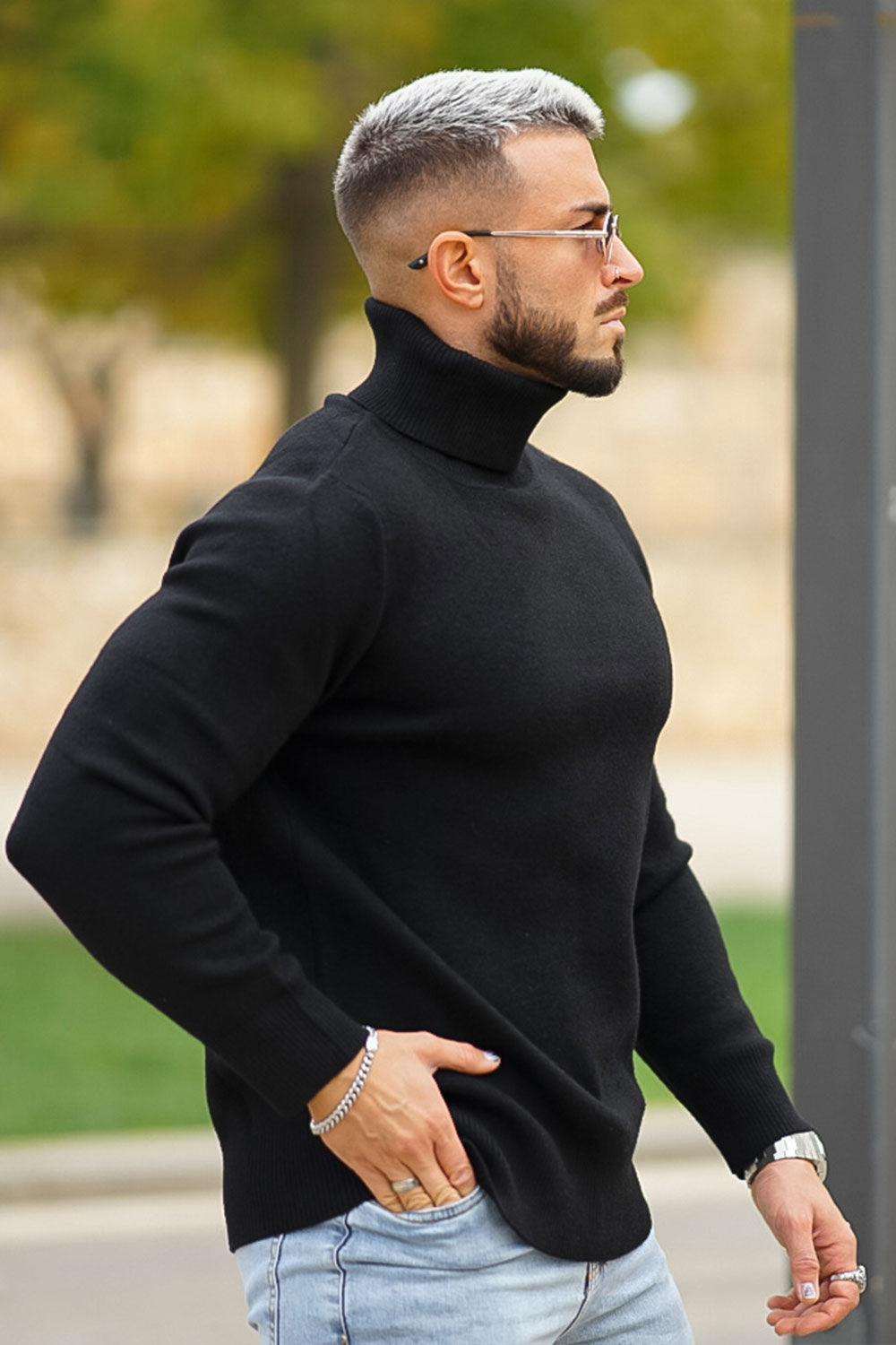 Turtleneck Mens Slim Fit Black Jumper Mens Black Slim Fit