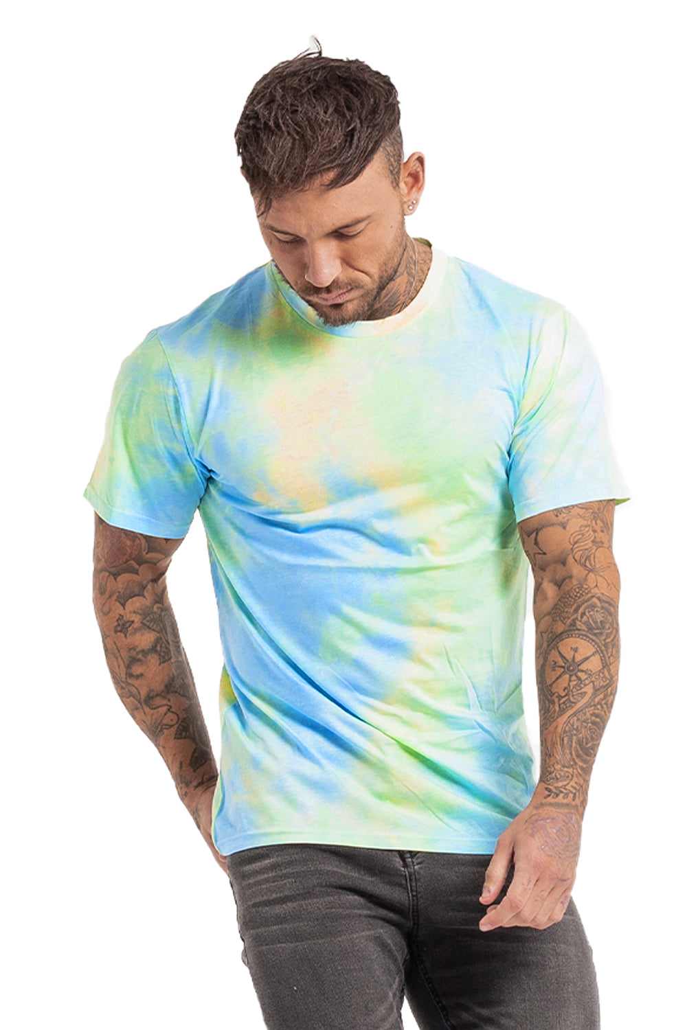 T-Shirt Uomo Tie Dye Girocollo-Blu