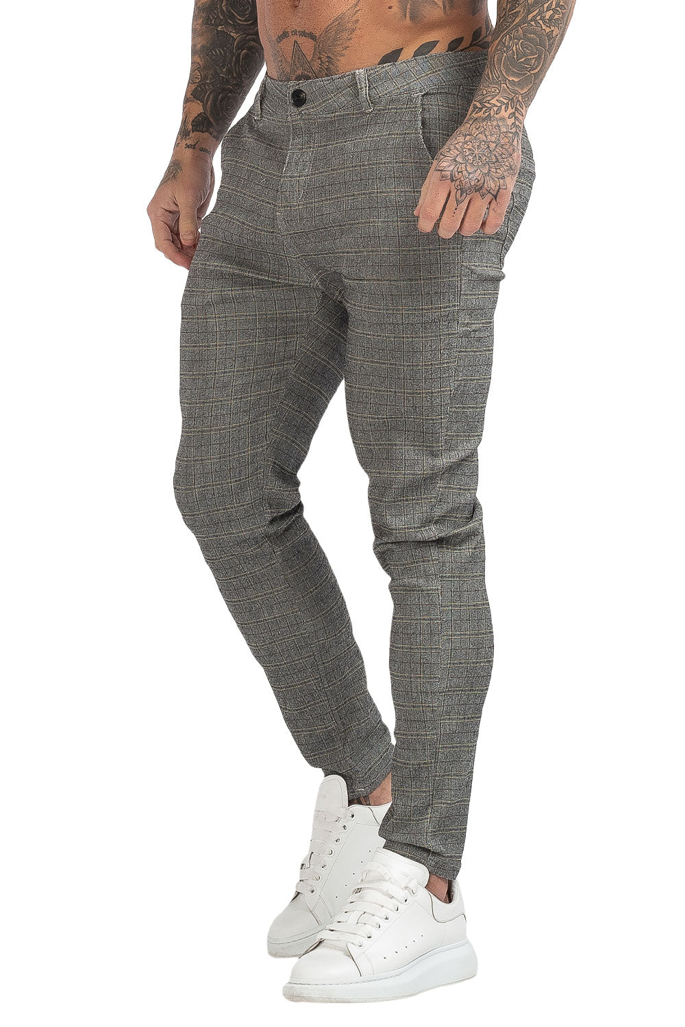 men's grey checked trousers